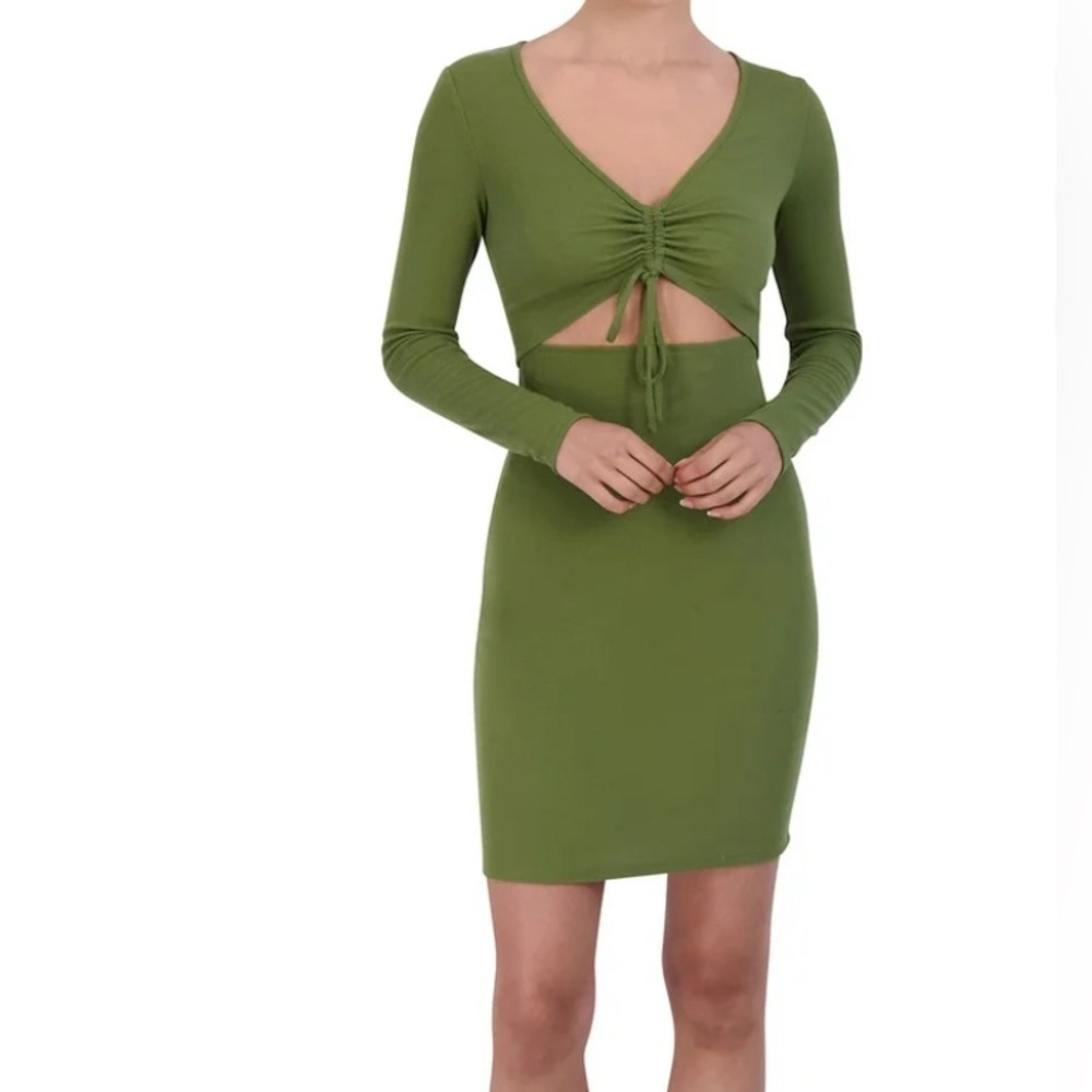 BCBG Paris Size Large Green Rib Knit Women’s Cut Out Dress New NWOT